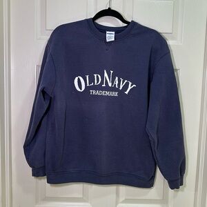Old Navy Y2K Crewneck Sweatshirt Size Medium Navy Blue Vintage Logo Pullover